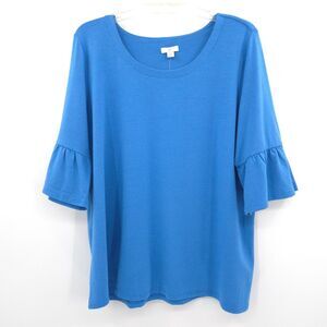 J. Jill NWT womens ruffle‎ sleeve top Size L blue